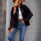 Women's Denim Jacket with Relaxed Fit and Frayed Details