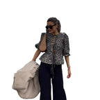 Women's Short-Sleeve Blouse with Ruffle Details