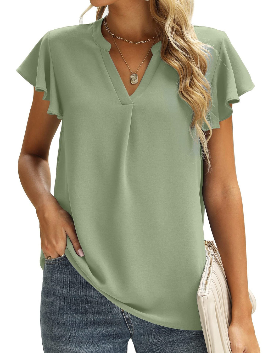 Women's Short-Sleeve Blouse with Ruffle Details
