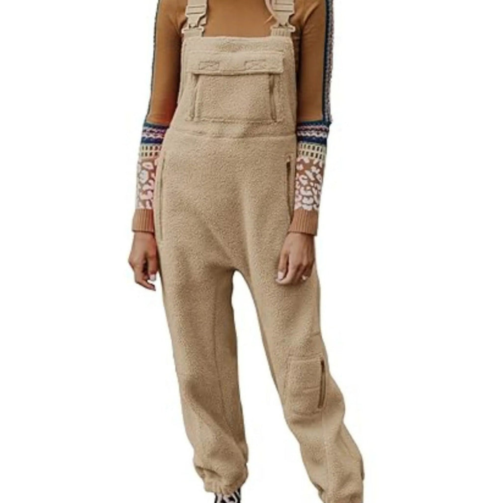 Women's Fluffy Overall with Adjustable Straps and Pockets
