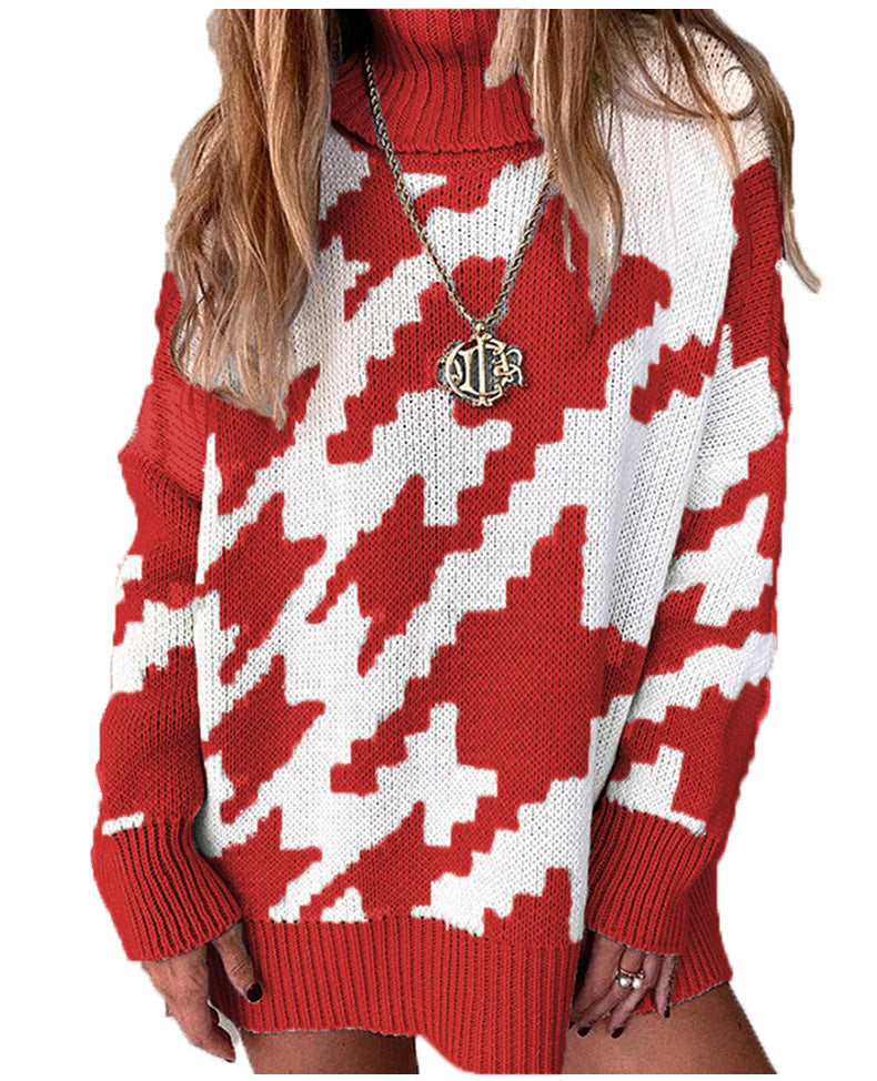 Women's Chunky Knit Sweater with Modern Chevron Pattern