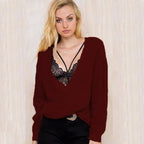 Women's Chunky Knit Sweater with Deep V-Neck and Casual Fit