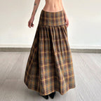 Women's Plaid Midi Skirt with High Waist and Voluminous Cut