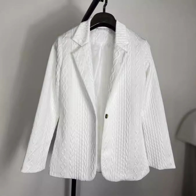 Elegant Knit Blazer Jacket with Cable Pattern
