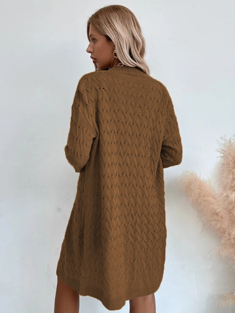 Women's Large Knit Coat with Textured Pattern and Casual Cut