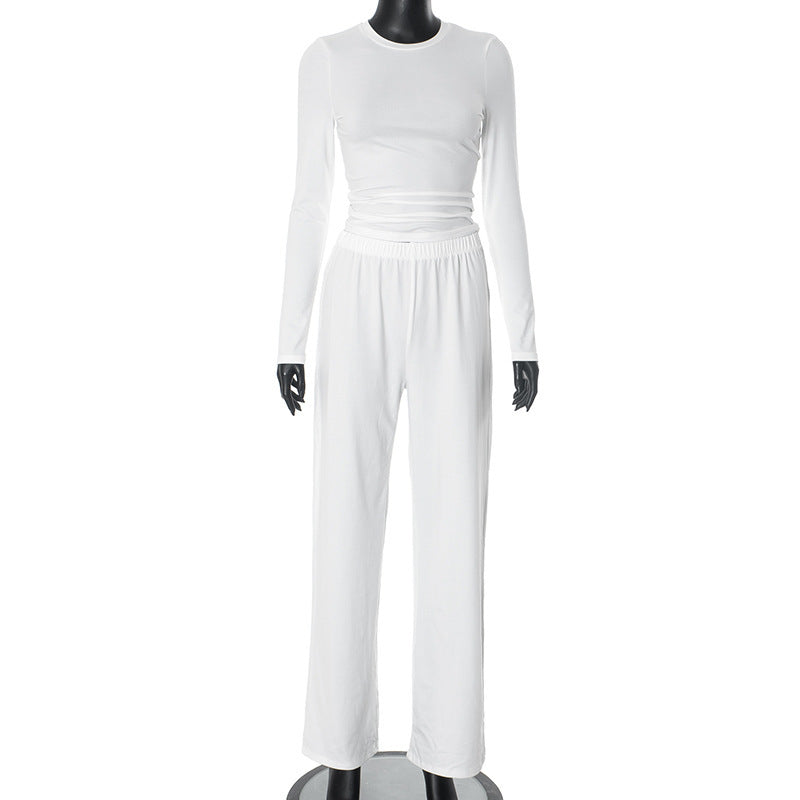 Women's Casual Lounge Set with Crop Top and Wide-Leg Pants