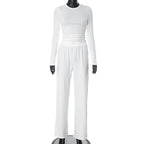 Women's Casual Lounge Set with Crop Top and Wide-Leg Pants