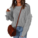 Women's Chunky Knit Sweater with Dropped Shoulders and Elastic Cuffs