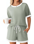 Women's Comfortable Leisure Set with Ribbed Texture and Elastic Waistband