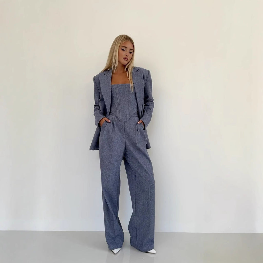 Women's Blazer with Waist Belt and Chic Lapel