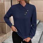 Women's Elegant Sweater with Asymmetrical Neckline and Button Details