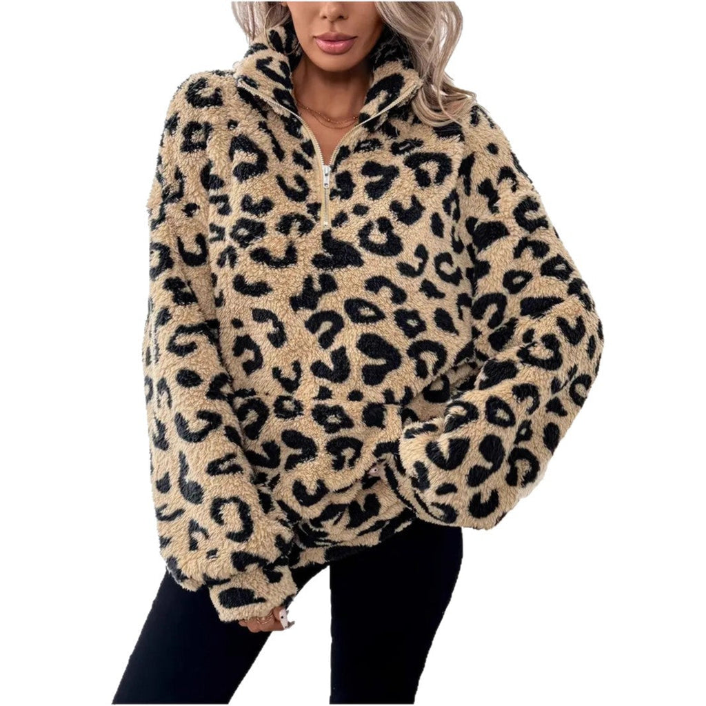 Women's Fleece Pullover with Leopard Print