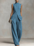 Women's Elegant High-Neck Wide-Leg Jumpsuit
