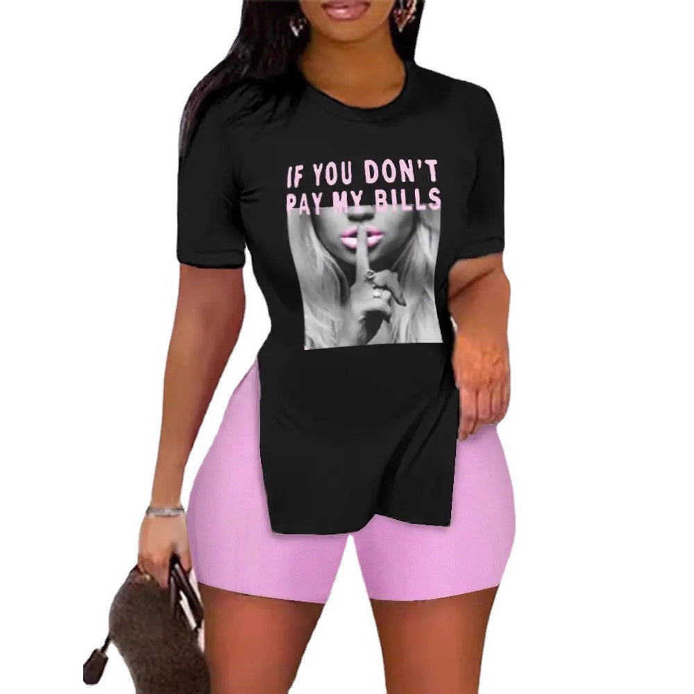 Women's Leisure Set with Animal Print and Shorts