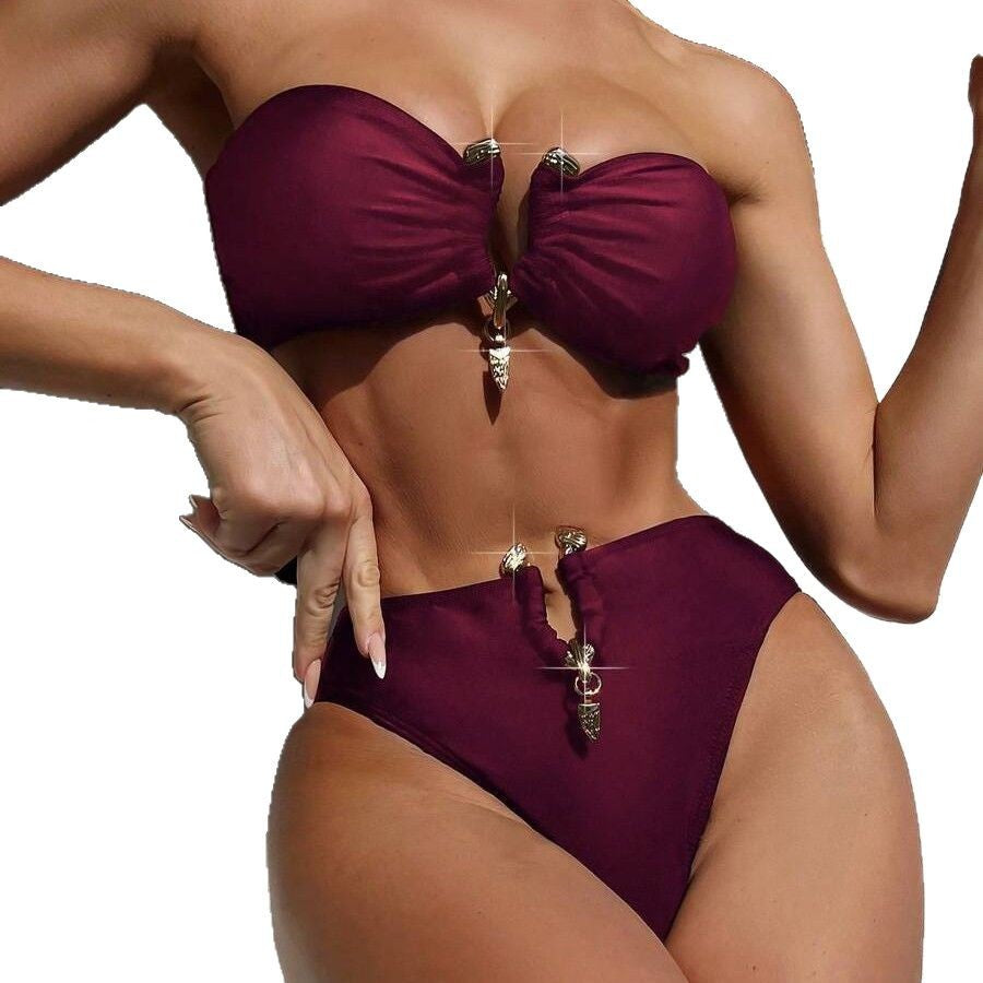 Women's Bandeau Bikini with Metallic Accents