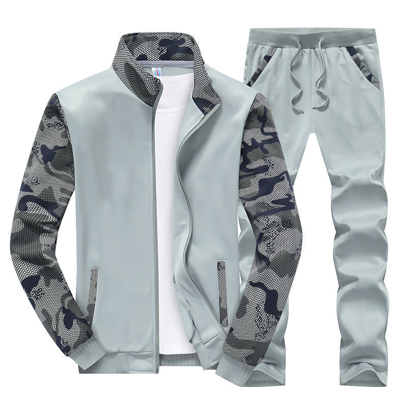 Men's Sportive Tracksuit Set with Camouflage Sleeves