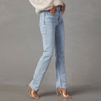 High-Waist Jeans with Casual Fit and Frayed Hem