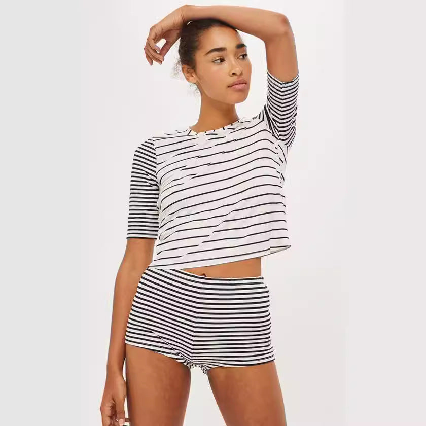 Women's Casual Striped Shorty Set