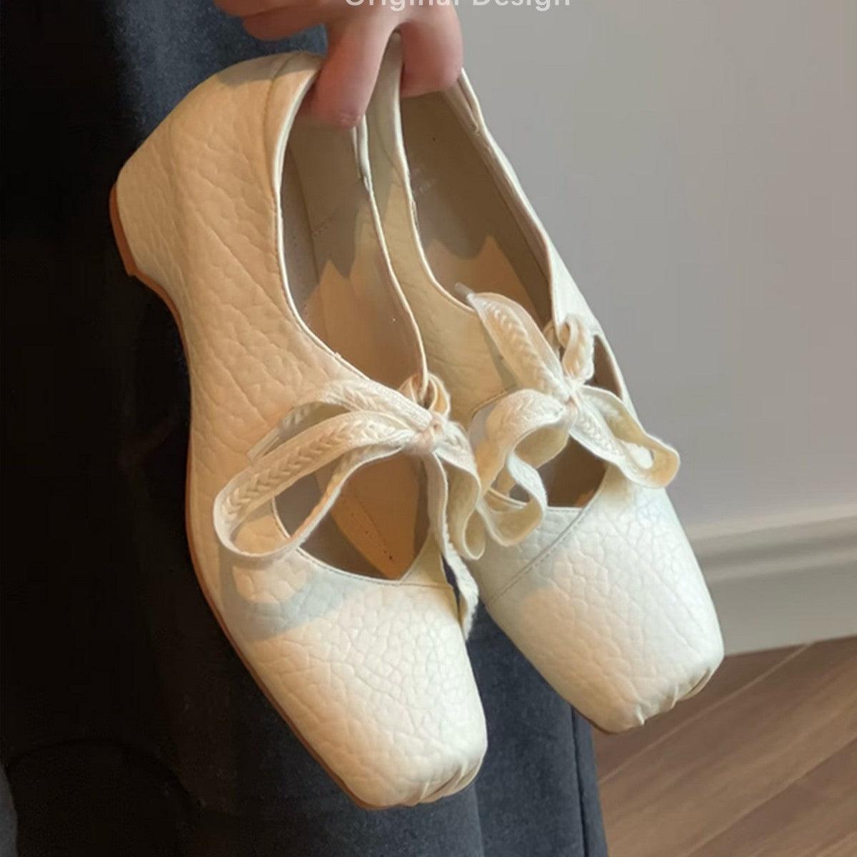 Women's Ballet Flats in Snakeskin Look with Decorative Bow