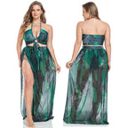 Women's Swimsuit with Elegant Wrap Skirt and Summer Palm Print