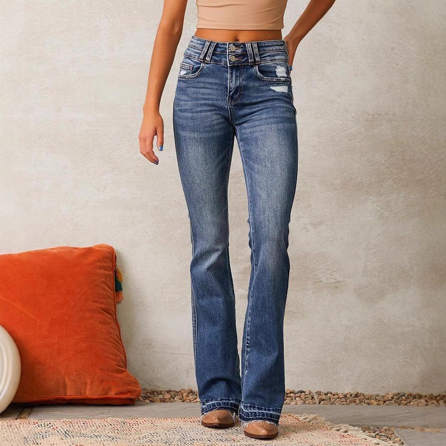 Women's Vintage-Style High-Waisted Flared Jeans