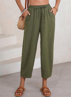 Women's Relaxed Casual Pants with Elastic Waist and Pockets