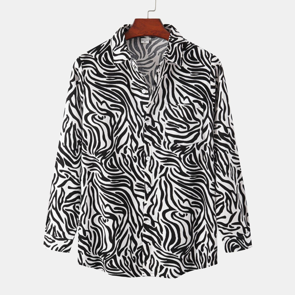 Women's Long-Sleeve Blouse with Modern Zebra Print and Button-Down Collar