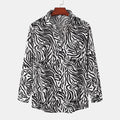 Women's Long-Sleeve Blouse with Modern Zebra Print and Button-Down Collar