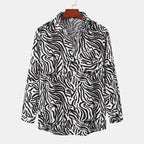 Women's Long-Sleeve Blouse with Modern Zebra Print and Button-Down Collar
