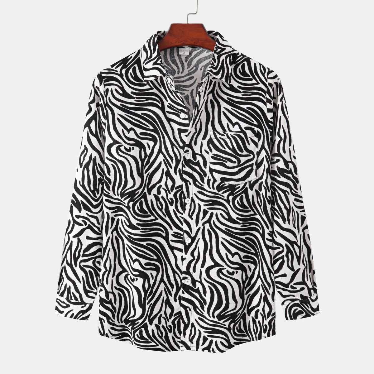Women's Long-Sleeve Blouse with Modern Zebra Print and Button-Down Collar