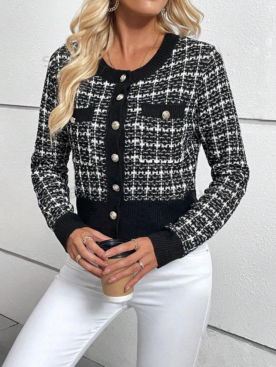 Women's Elegant Textured Cardigan with Decorative Buttons