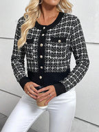 Women's Elegant Textured Cardigan with Decorative Buttons