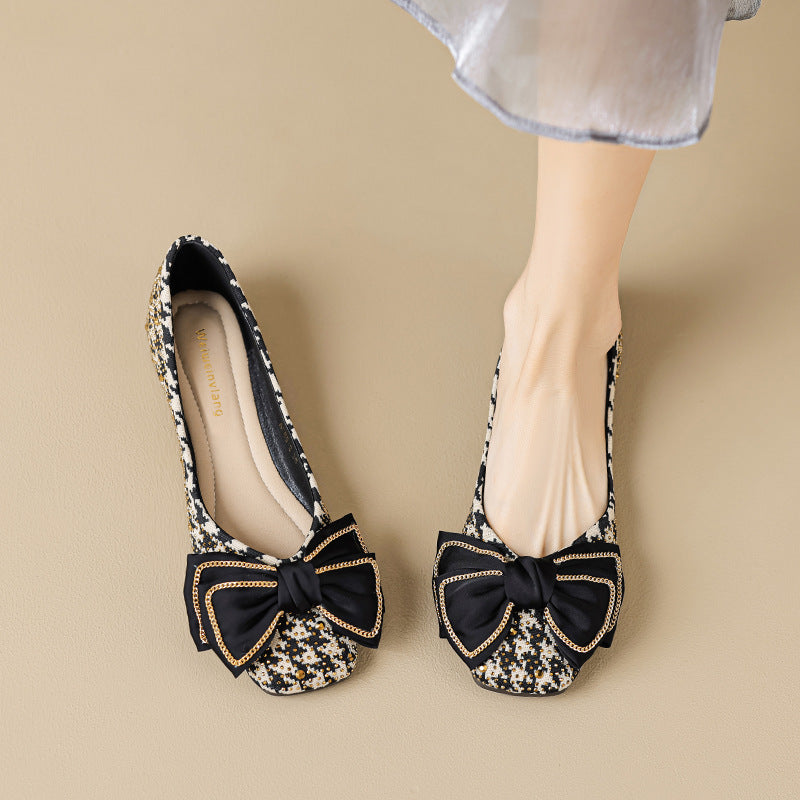 Women's Ballet Flats with Elegant Bow and Sparkling Rhinestones