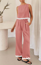 Women's Elegant Lounge Set with Wide Cut and Decorative Wave Edges