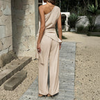 Women's Jumpsuit with Asymmetric Neckline and Wrap Design