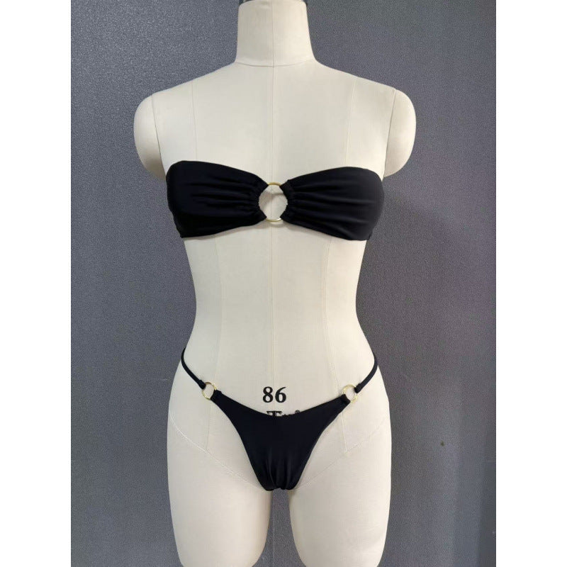 Women's Bandeau Bikini with Ring Detail and Adjustable Straps