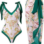 Women's Floral Swimsuit with Sheer Wrap Skirt
