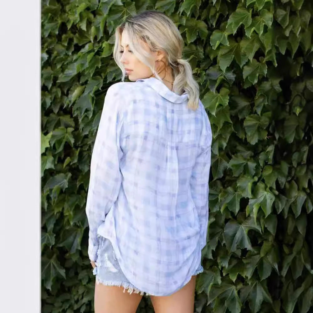 Women's Long-Sleeve Plaid Blouse