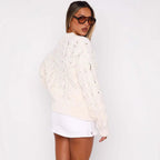 Women's Chunky Knit Sweater with Modern Cable Pattern and Casual Cut