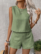 Casual Two-Piece Set with Sleeveless Top and Shorts