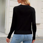 Elegant Fine Knit Sweater with Decorative Shoulder Design