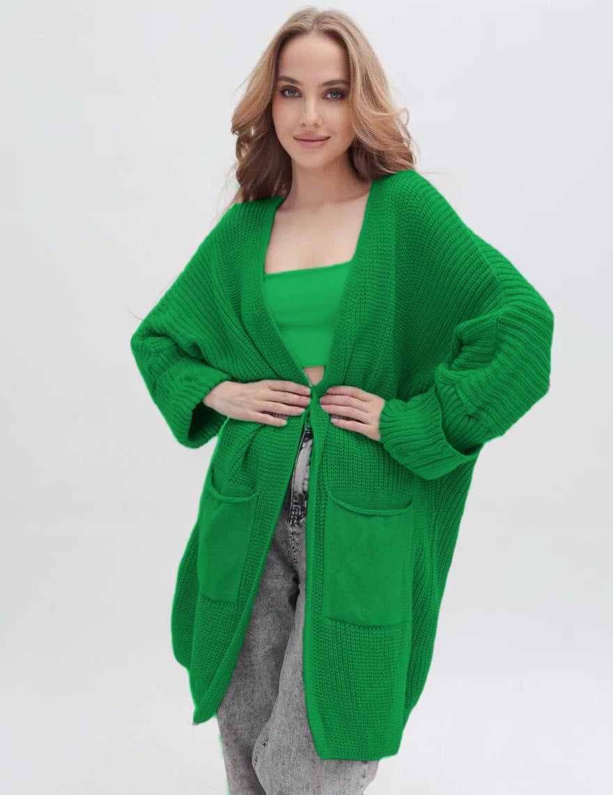 Women's Chunky Knit Cardigan with Spacious Pockets and Casual Fit