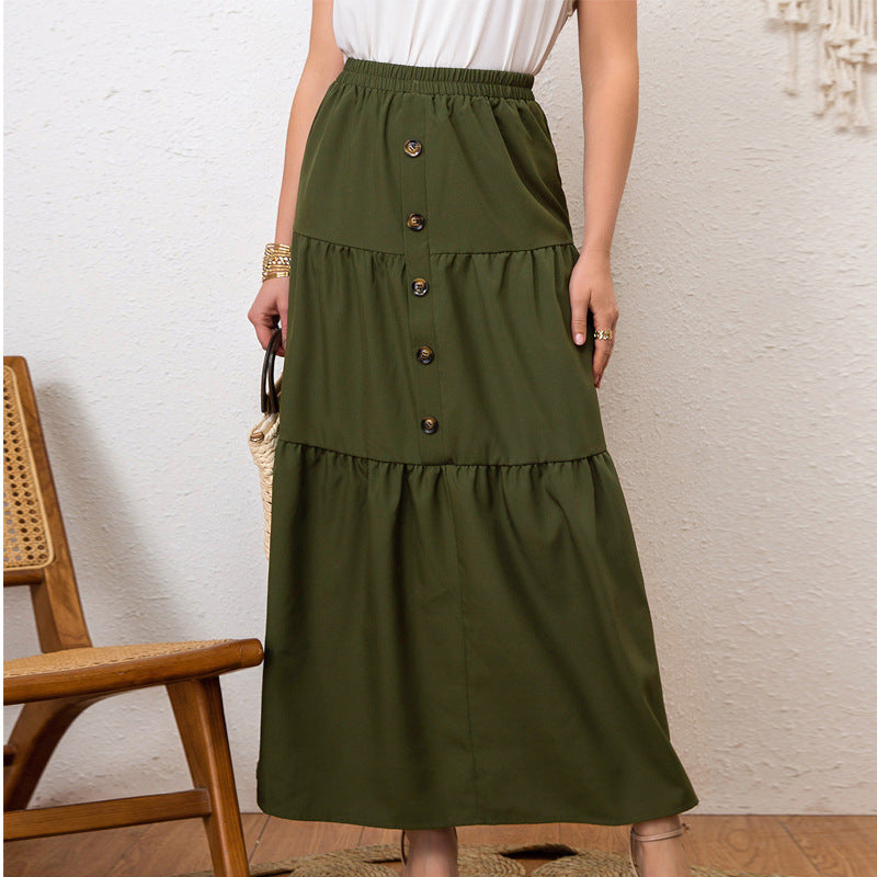 Women's Layered Maxi Skirt with Button Details