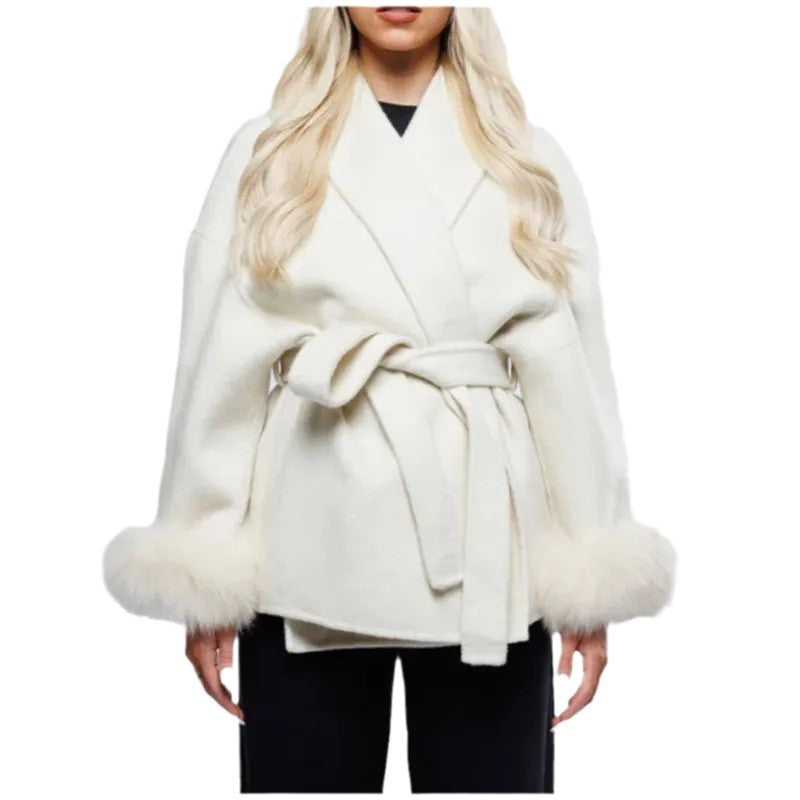 Elegant Wrap Jacket with Faux Fur Sleeves