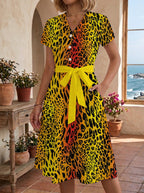 Women's Floral Midi Dress with Adjustable Belt