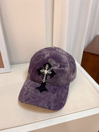 Men's Velvet Embroidered Cross Baseball Cap