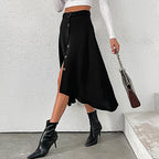 Women's Midi Skirt with Decorative Button Details and Tie Belt
