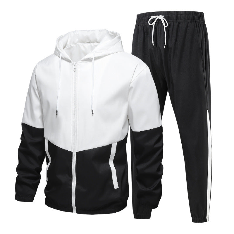 Men's Two-Piece Training Set with Hooded Windbreaker and Tapered Jogging Pants