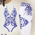 Women's Jacquard Swimsuit with Wrap Skirt
