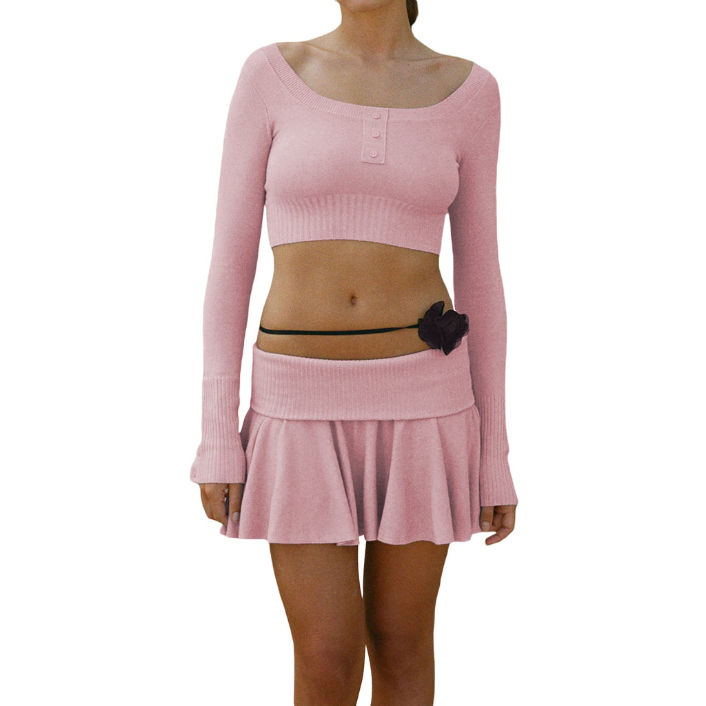 Women's Crop Top and Skirt Set with Refined Waistband